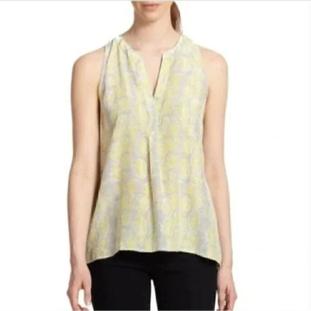 Joie Yellow & Gray Silk Snakeskin Print Sleeveless V-Neck Blouse Size S